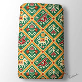 Green Orange Animal Patola Digital Printed Fabric Material